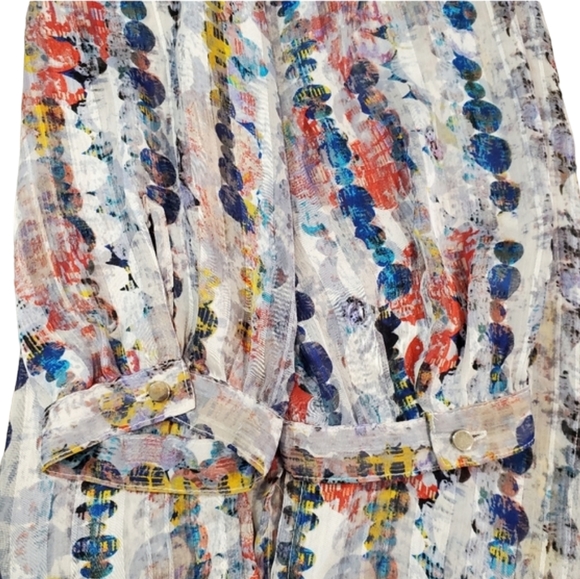 Liz Claiborne Blouse Womens Multicolor Print 3/4 Sleeve Semi Sheer Top Size PS - Picture 10 of 11